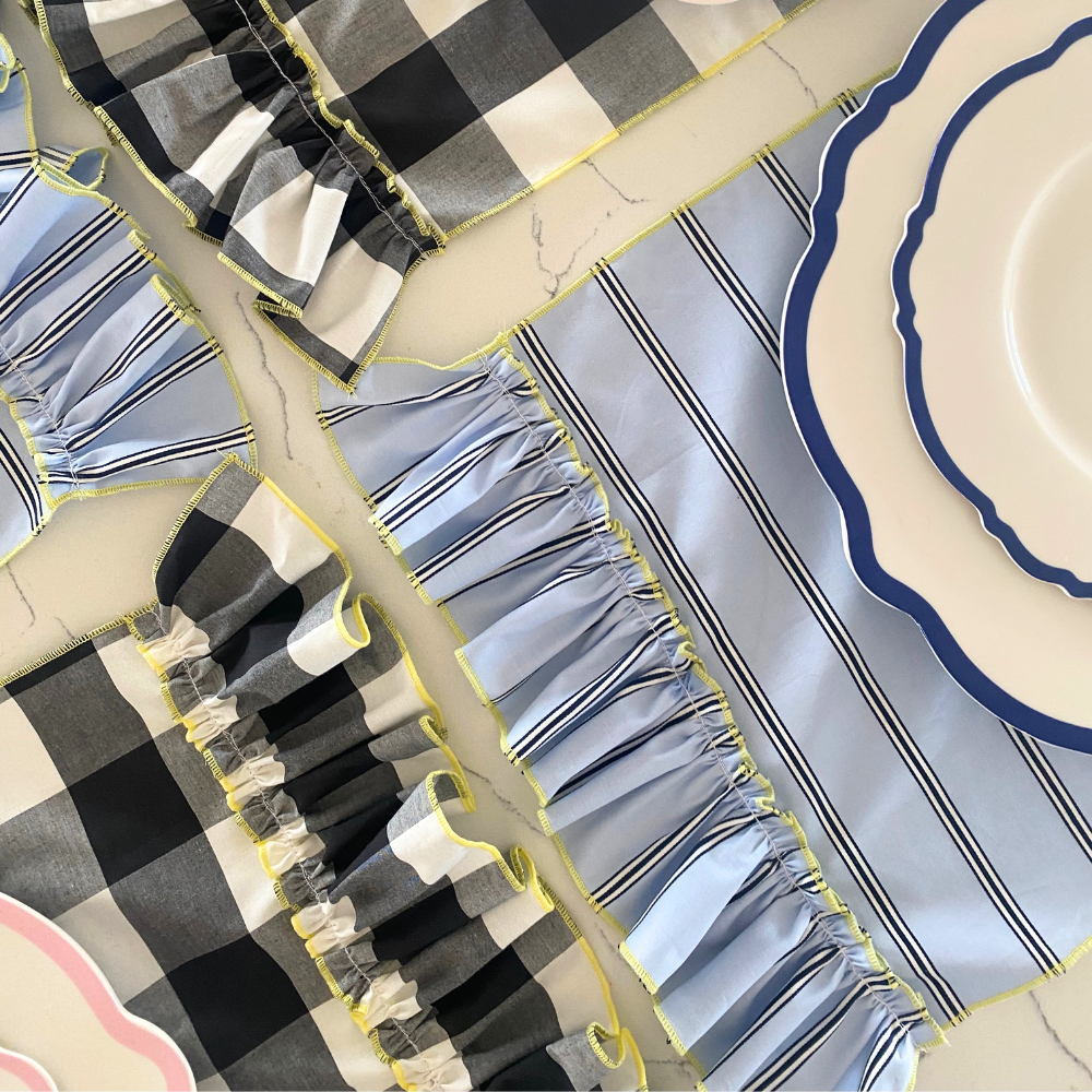 Blue Stripe Frill Napkin/Placemat